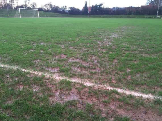 A waterlogged surface forced Shoreham's Bostik League South match at South Park to be postponed on Saturday. Picture by Ollie Berry