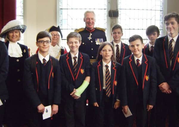 Ark William Parker Academy students,  High Sheriff, Maureen and Major General John Moore-Bick CBE, Deputy Lieutenant at the Citizenship Ceremony