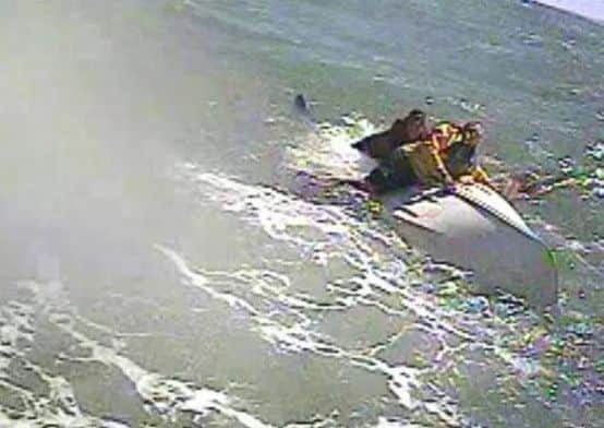 A bodycam image of the rescue