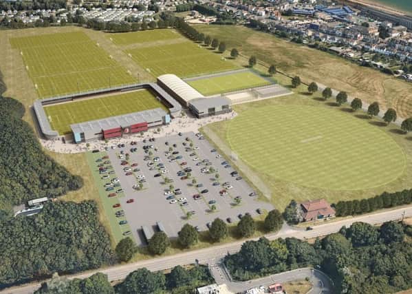 A computer generated concept image showing an aerial view of what the proposed Combe Valley Sports Village might look like.