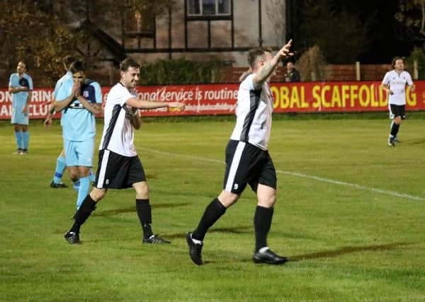 Goal celebration time for Pagham in the cup / Picture by Roger Smith