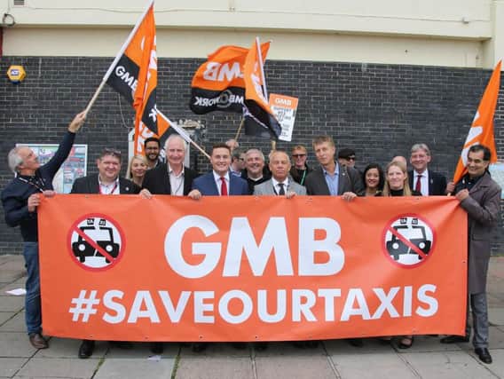 GMB taxi drivers protest outside the Labour Conference in Brighton (Photograph: Eddie Mitchell)