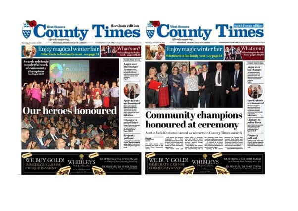 Front pages of the West Sussex County Times (November 9 edition).