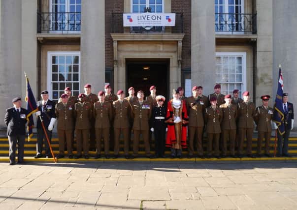 12 Regiment Royal Artillery with Worthing mayor Alex Harman outside Worthing Town Hall