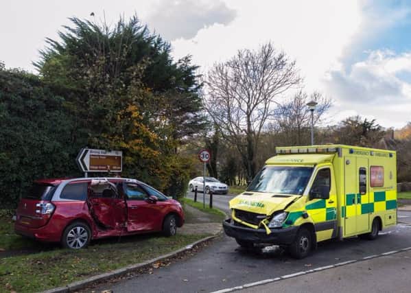 Two people were hospitalised after a collision between an ambulance and a car in East Dean earlier today. Picture: Nick Fontana