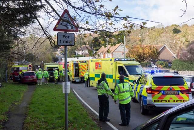 Two people were hospitalised after a collision between an ambulance and a car in East Dean earlier today. Picture: Nick Fontana
