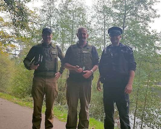 L-R: Charles Bacchus, Environment Agency; David Wilkins, The Angling Trust; PCSO Daryl Holter, Sussex Police. SUS-171114-154339001