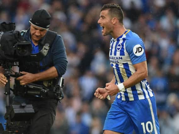 Tomer Hemed celebrates after scoring the only goal in Albion's 1-0 win against Newcastle. Picture by Phil Westlake (PW Sporting Photography)