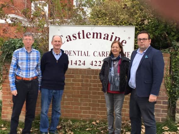 Cllr Rob Lee, right, with residents outside Castlemaine care home