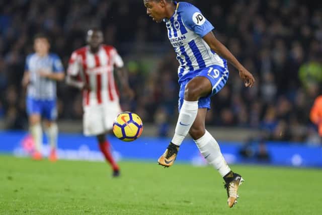 Jose Izquierdo in action against Stoke last night. Picture by Phil Westlake (PW Sporting Photography)