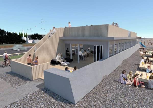 An artist's impression of plans for the Littlehampton seafront shelter, which could become a cafe and kitesurfing school SUS-171121-142745001