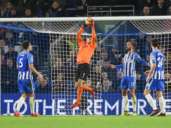 Mathew Ryan claims a cross during Albion's 2-2 draw with Stoke. Picture by Phil Westlake (PW Sporting Photography)