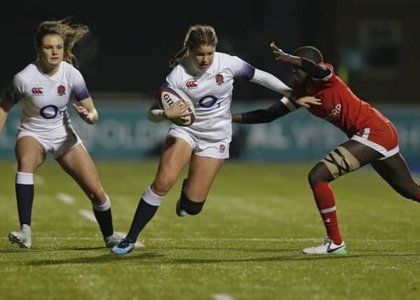 Jess Breach on her six-try debut . Picture RFU Collection via Getty Images