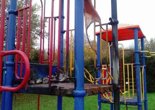 Aftermath of the fire deliberately started in Manor Fields playground. Photo contributed by Billingshurst Parish Council.